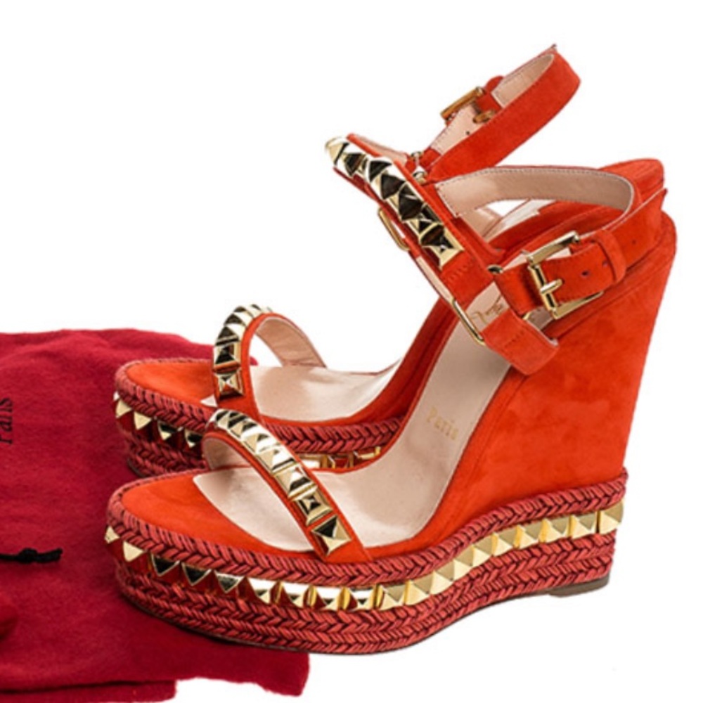 Gorgeous Christian Louboutin Orange Suede Wedges in Mint Condition Size 37